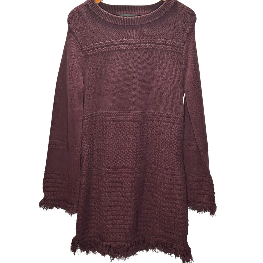 Lulus Burgundy Knit Sweater Dress M Textured Fringe Hem Long Sleeve Cozy Falls
